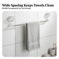 Drillno-Drill Installation Extendable Suction Bar Multi-Functional Towel Holder Heavy Duty Bathroom Fixture Rotatable for Renters, Homeowners, Families, Washroom, Corner Space, Kitchen