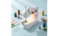 Built-in Light Mini Electric Sewing Machine Foot Pedal Desktop Sewing Machine Metal Hook Craft Tool Spare Bobbins