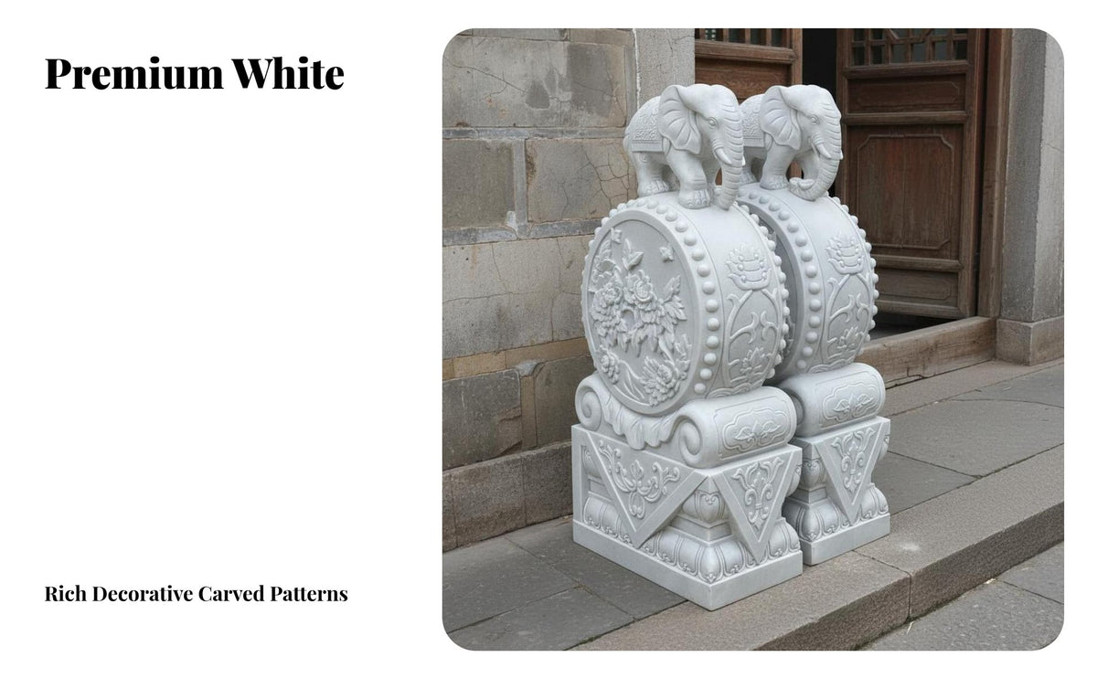 2 Pieces Chinese Drum Stone Antique Design Elephant Gate Pier Weather Resistant Carved Stone Door Block for Business Owners, Garden, Entrance S