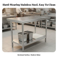 Easy to Clean Commercial Food Prep Table Heavy Duty Stainless Steel Work Table Rust-Resistant Stainless Steel Workbench High Load Capacity for Restaurant Employees, Home Cooks, Homeowners, Warehouse, Garage, Workshop, Laundry Room