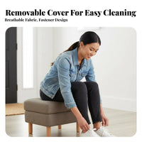 firm Wood Legs Upholstered Wooden Leg Stool firm support Sponge padding Upholstered Rectangular Stool Minimalist Design Footstool Multi-Purpose for Families, Homeowners, Adults, Living Room, Entryway, Hallway, by a Couch