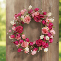 Silk Flower Wreath Spring-Style Artificial Floral Wreath Full-Bodied for Entry, Entryway