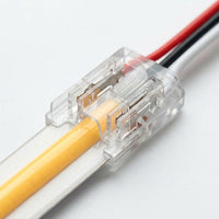 COB LED Strip Solderless Connector for 12V LED Strip and 24V LED Strip, 2-Pin 10mm Right Angle Strip to Wire Adapter, PC Board Material, COB LED