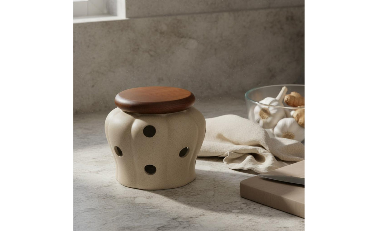 Ventilated Garlic Jar Matte Ceramic Garlic Jar Faceted