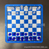 ALLIWILL Chess Set, 49mm King, Transparent Black/Blue/White, 3-Player and 2-Player Combo