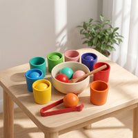 Sorting Toy with Cups and Balls Wooden Educational Sorting Set Educational Balls in Cups Toy for Young Children, Preschoolers, Homeschooling, Playroom