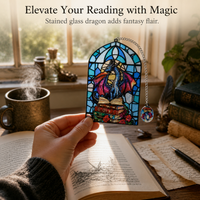 Vintage Stained Glass Dragon & Sword Bookmark with Chain Pendant, Creative Reading Marker, Cultural Gift