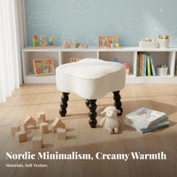 Cream and aesthetic CumulusShaped Ottoman rustic elegance artistic Padded Footstool robust Wood Legs Low Stool Soft Texture for Design lovers, Office Workers, Living Room, Entryway, Homestay, Bedroom