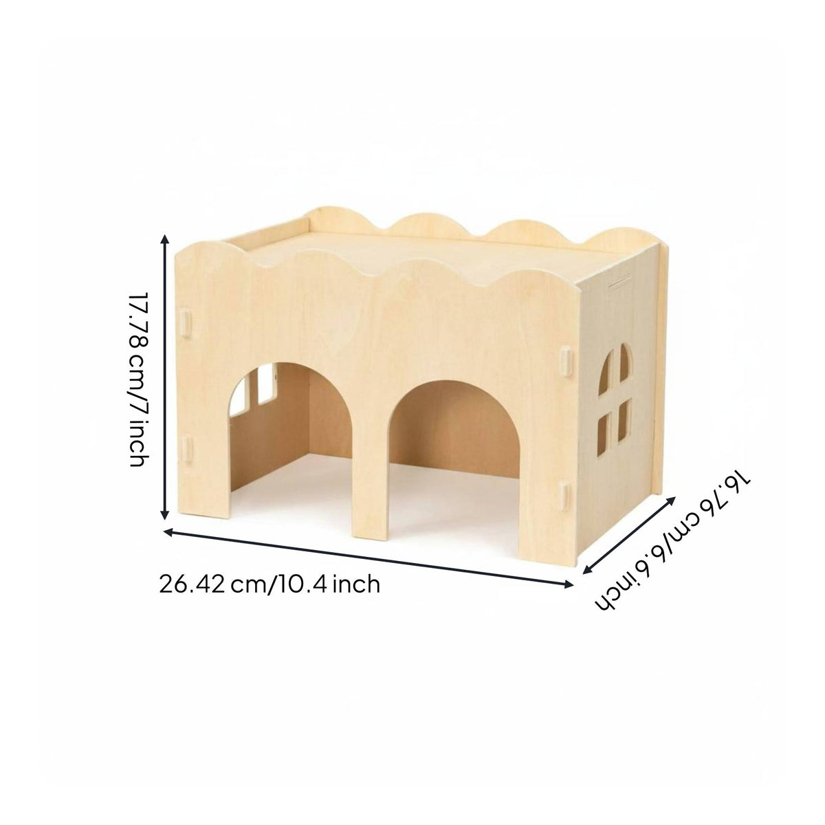 Chew Resistant Wooden Hamster House Flat Top Design Two-Door Pet Hideout Easy Assembly Enclosure Accessory for Hamsters, Chinchillas, Playpen
