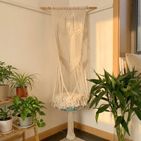 Hanging Cat Bed Round Rope Basket, Hand-Woven Swing Hammock with Tassel Detail, Ceiling Mounted Cat Hammock for Indoor Balcony Resting