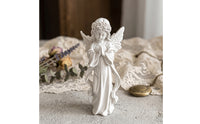 Angel Figurine with Flower Crown Tabletop Standing Angel Statue Figurine with Wings Desktop Sculpture White for Desk, Shelf