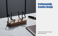 Walnut Business Card Holder, Metal Stand, Modern Office Desktop Organizer, Card Display