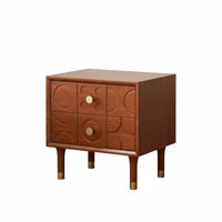 Nordic Design Carved 2-Drawer Nightstand Mid-Twentieth Century-Century Modern Aesthetic Carved 2-Drawer End Table Versatile Use Bedside Cabinet Brass Knobs for Homeowners, Apartment Dwellers, Adults, Guest Room, Hotel, Entryway
