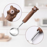 Spoon with Wooden Handle Slim Dessert Spoon Kitchenware Compact for Children, Daily Meals