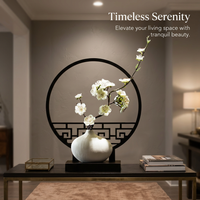 Chinese Style Decorative Display Shelf Ornament with Artificial Plants, Ceramic Base Tabletop Decoration for Living Room Tea 34cm