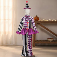 Clown Costume with Hat Ruffled Clown Costume Striped Outfit for Halloween, Cosplay, Stage Performance