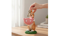 Hare Figurine with Bowl Resin Hare Statue with Bowl Hand-Painted Storage Figurine for Entryway, Desktop, Vanity
