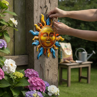 Iron Art Sun Face Wall Decor for Garden Patio Indoor Living Room