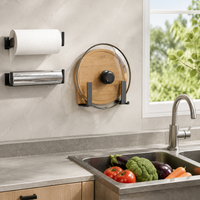 Pot Lid Rack, Cutting Board Holder & Chopping Board Storage, Carbon Steel Wall Mounted Lid Organiser, No Drill Installation Kitchen Organiser Rack