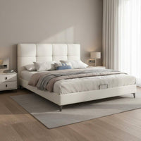 Modern Leather Bed Frame Light Luxury Minimalist Double Bed Sturdy Slat Support for Couples, Small Apartment, Guest Room