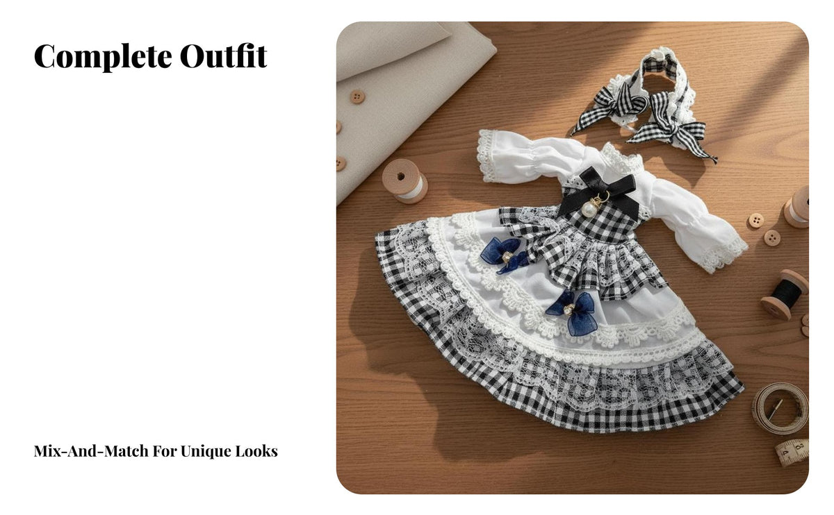 30cm Doll Dress Set Multi-Layered Design Maid Design Doll Dress Lace Trim BJD Clothing for Hobbyists