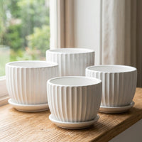 Plant Pots for House Plants and Indoor Plants, Pack of 4 Glazed Ceramic Pots with Saucer, Faceted Flower Pots for Home Office, Floor-standing