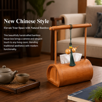 Bamboo Tissue Box Holder, Rectangular Tissue Box Cover 20x12x10cm, Decorative Ornament for Living Room, Pull-Out Tissues