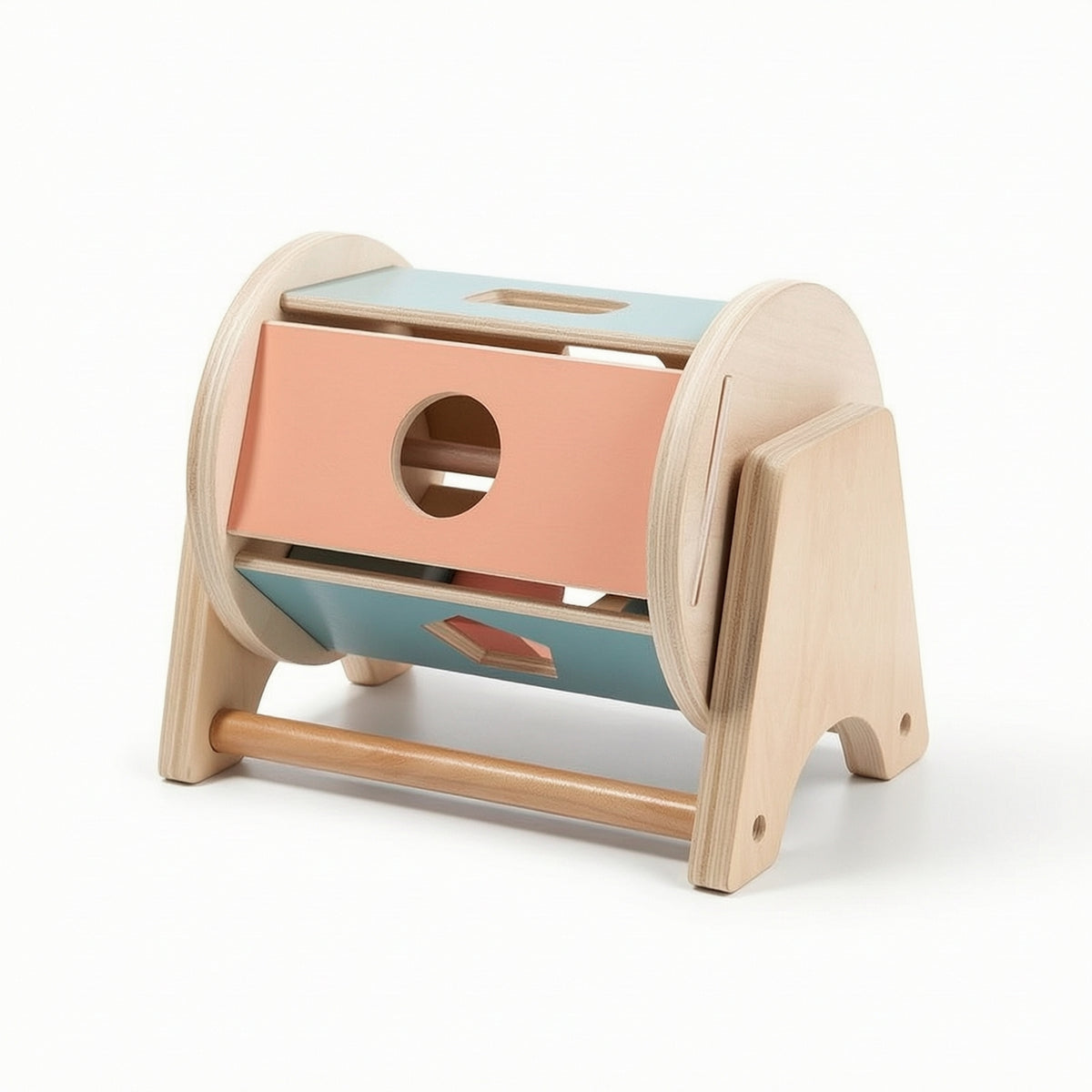 Natural Wood Educational Rolling Drum Tabletop Desktop Rolling Drum Early Learning Baby Toys Rounded Edges for Toddlers, Classrooms