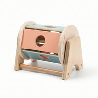 Natural Wood Educational Rolling Drum Tabletop Desktop Rolling Drum Early Learning Baby Toys Rounded Edges for Toddlers, Classrooms