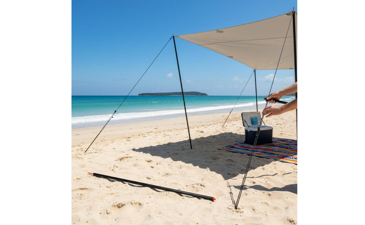 Aluminum Tarp Pole Lightweight Sectional Awning Support Rod Foldable Awning Support Includes Storage Bag for Backpackers
