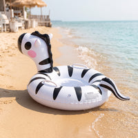 Inflatable Swim Circle with Handles Colorful Zebra Pool Toy for Kids, Young Children, Backyard