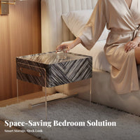 Light Luxury light luxury C-Shaped accessoryuated Table Transparent Nightstand Minimalist Design Household Furniture Space-Saving for Apartment Dwellers, Homeowners, telecommuter Workers, Bedroom, Small areas, Living Room, Office