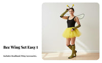 5 Pieces Bee Costume Set Cute Bumblebee Costume Lightweight Tulle Skirt and Wing Attachments Set for Adults, Women, Character Costume Events