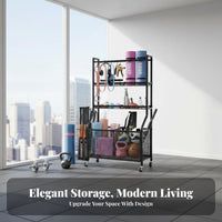 Space Saving Home Gym Storage Rack Large Capacity Exercise Mat and Dumbbell Holder Heavy Duty Multi-Tier Workout Gear Shelf With Hooks for Garage