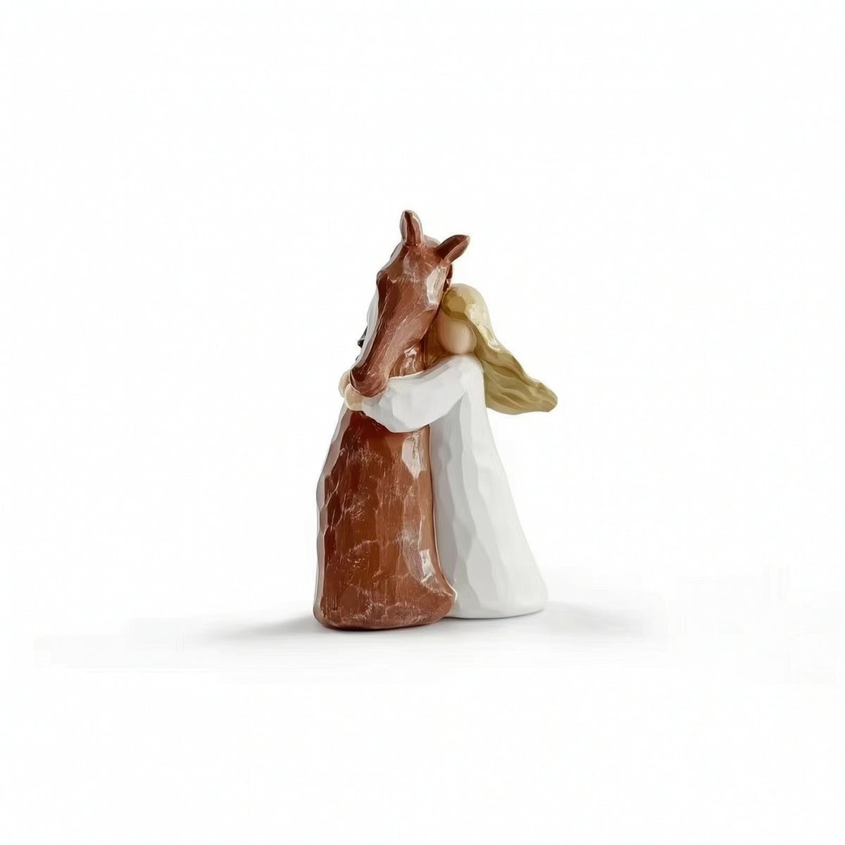 Tabletop Girl Embraces Horse Figurine Faceted Girl and Horse Figurine Carved Sentimental for Collectors