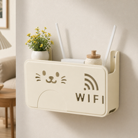 Wall Mounted Cable Tidy Box for Router, Drill Cable Management Box, 24.5x14x6cm Cartoon Cat Design, Home Office Organiser