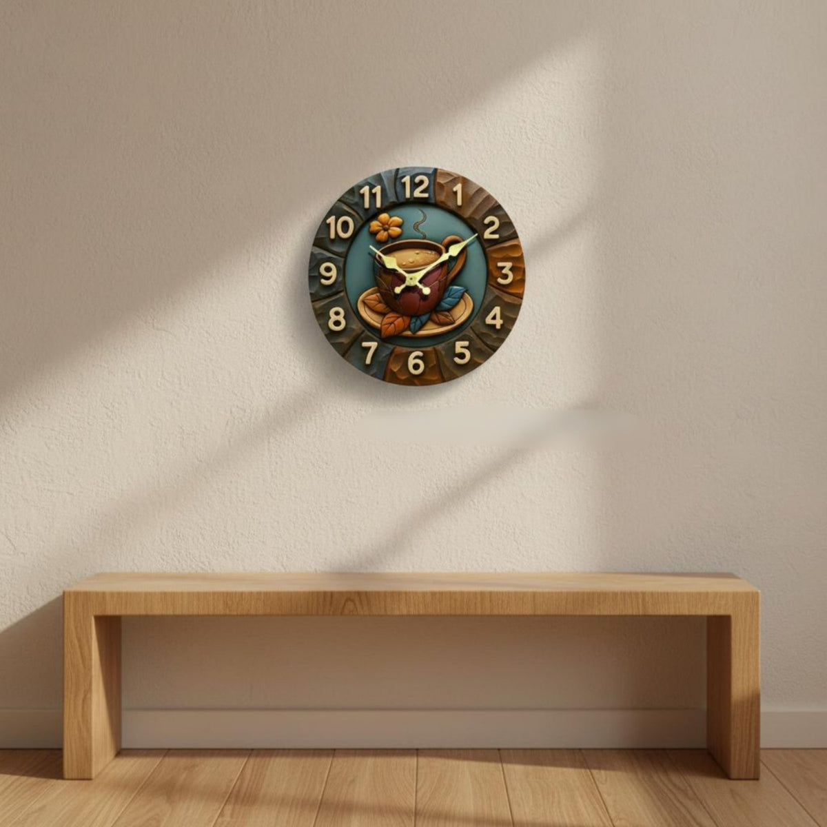 Creative Design Embossed Decorative Clock Battery Operated Round Kitchen Clock Easy to Read for Living Room, Office, Cafe