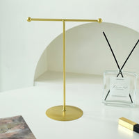 T-Shaped Jewelry Stand Tabletop Necklace Holder Bracelet Display Stand Gold-Tone Jewelry Display with Round Base Metal for Women