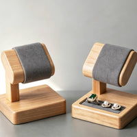 Rectangular Base Wooden Watch Display Stand Upright Support Padded Watch Cradle Stand Compact
