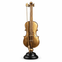 Violin Figurine Golden Violin Decor with Base Material Tabletop Ornament for Violinists, Bookshelf, Office Desk