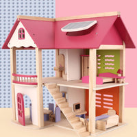 Wooden Dollhouse Balcony Open-Frame Dollhouse Decorative Backboard Kids Toy for Children