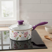 Thickened 18 Cm Enamel Pot Induction Compatible Single Handle Saucepan Sturdy Enameled Milk Pot Even Heating for Gas Cooker, Stovetop
