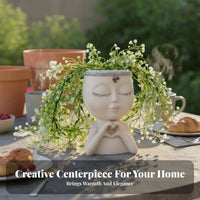 Girl Face Flower Pot Creative Design Girl Figurine Planter Decorative Ornament