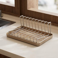 Stainless Steel Dish Rack, Sleek Kitchen Dish Drainer with Drip Tray, Space Saving Home Countertop Single Tier Rack Storage Solution