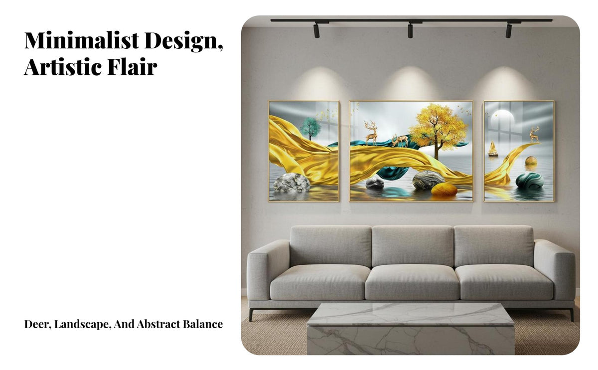 3 Pieces Crystal Porcelain Painting Light Elegant Design 3 Piece Wall Art Ready to Hang Abstract Landscape Painting for Homeowners, Living Room