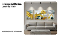 3 Pieces Crystal Porcelain Painting Light Elegant Design 3 Piece Wall Art Ready to Hang Abstract Landscape Painting for Homeowners, Living Room