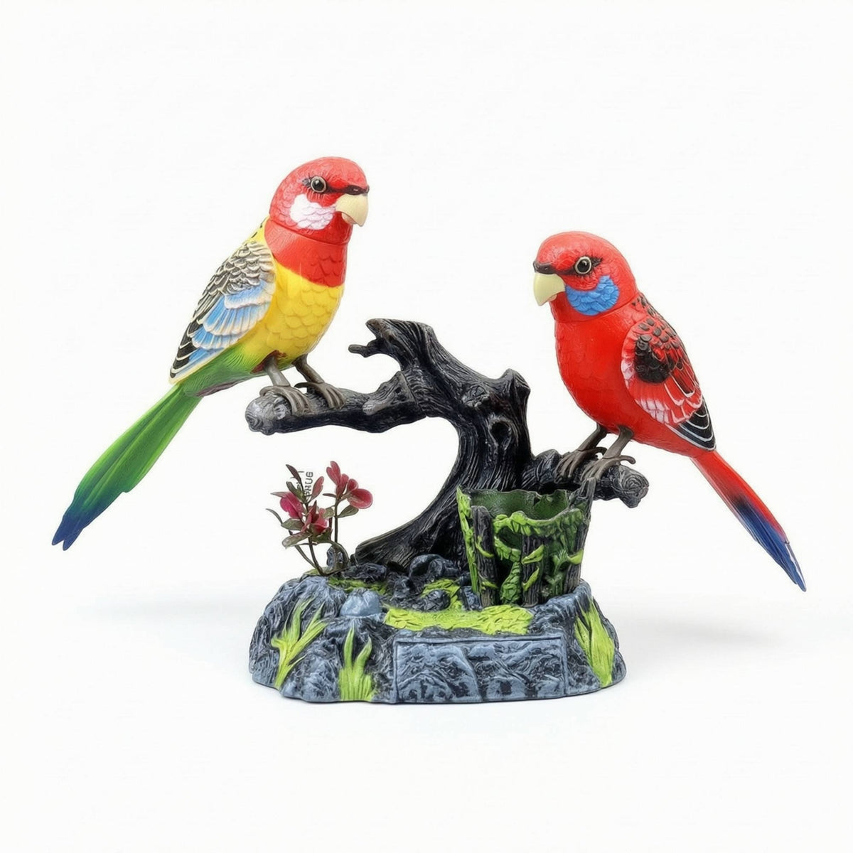 Detailed Parrot Figurine Tropical Parrot Statue Realistic Figurine with Branch Base Lifelike for Collectors
