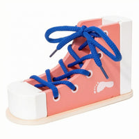 Hands-on Shoe Lacing Practice Toy Fine Motor Skills Wooden Lacing Shoe Hand-Eye Coordination Lace Tying Board for Children