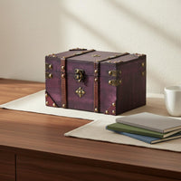 Antique Design Storage Chest Lockable Vintage Wooden Box Antique Design Treasure Chest Hinged Lid Home Decor Faux Leather