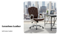 European Design Upholstered Rolling Task Chair Adjustable Height Button-Tufted Rolling Armchair Ergonomic Design Swivel Seat Certified Gas Lift for Home Users, Telecommuting Workers, Streamers, Study Room, Bedroom, Vanity Area